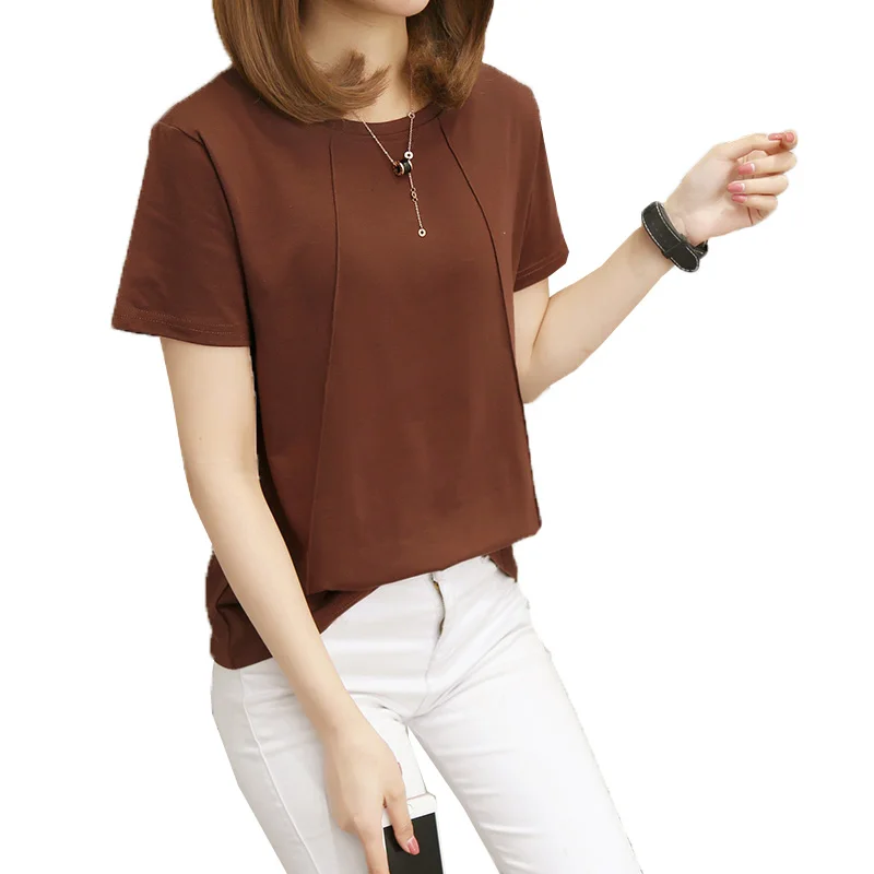 2020 New Women T-shirts Casual Solid color t Tops Tee Summer Female T shirt Short Sleeve Loose 5XL T shirt For Women 100KG