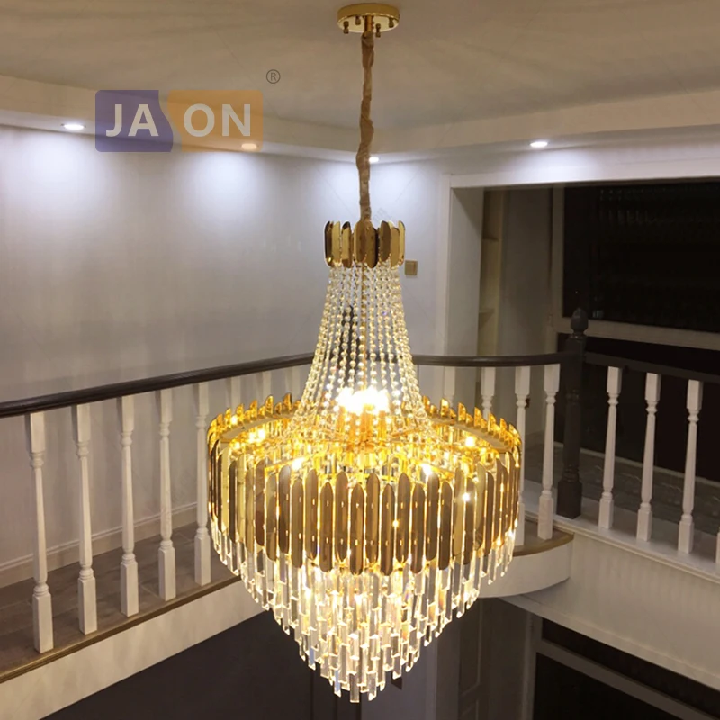 LED gold silver dimmable crystal hanging lamps lustre chandelier lighting suspension luminaire lampen for stair case foyer