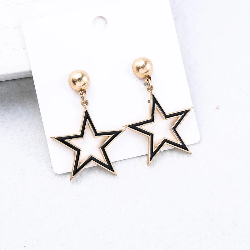 Contracted Design Unique Black White Enamel Star Heart Drop Earrings For Women Gifts Gold Color Fashion Jewelry Wholesale Contracted Design Unique Black White Enamel Star Heart Drop Earrings For Women Gifts Gold Color Fashion Jewelry Wholesale