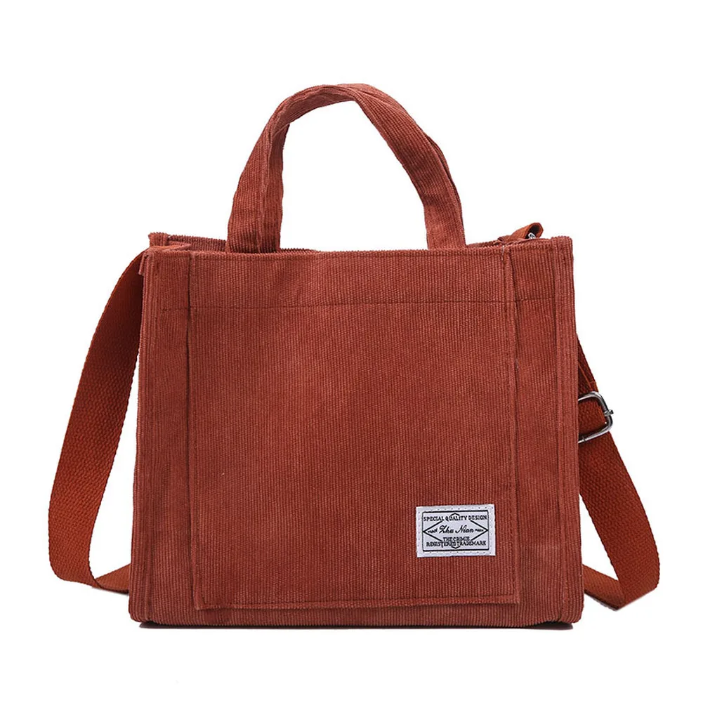 Women Corduroy Zipper Shoulder Bag Small Cotton Canvas Handbag Casual Tote Female Eco Crossbody Bag Vintage Messenger Bags 2