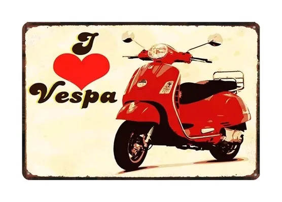 Я люблю Vespa скутер Оловянная металлическая табличка потертая шикарная гаражная пластина настенная паба домашний декор куадро DU-1450A