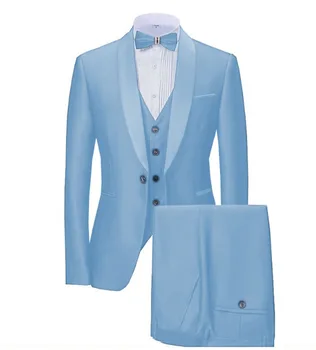 

2020 New Navy Blue Mens Suits 3 Pieces Formal Business Blazer Tuxedos Shawl Lapel For Wedding Groom Man ( Jacket+Vest+Pants)