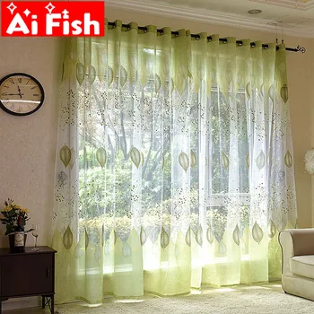 

Rustic Green Shiny Jacquard Leaves Tulle Curtains For Kitchen Rideaux Window Curtain Panel for Living Room Cortina Drape MY284#5