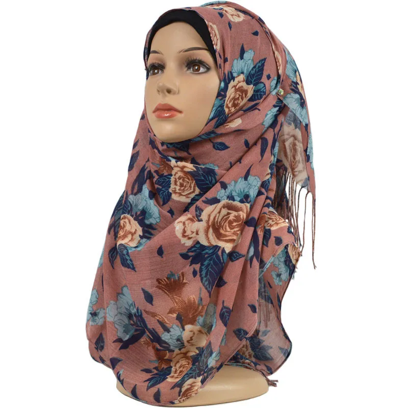 

2019 women muslim bubble chiffon hijab Tassel scarf femme musulman shawls and wraps islamic headscarf turkey scarf niqab