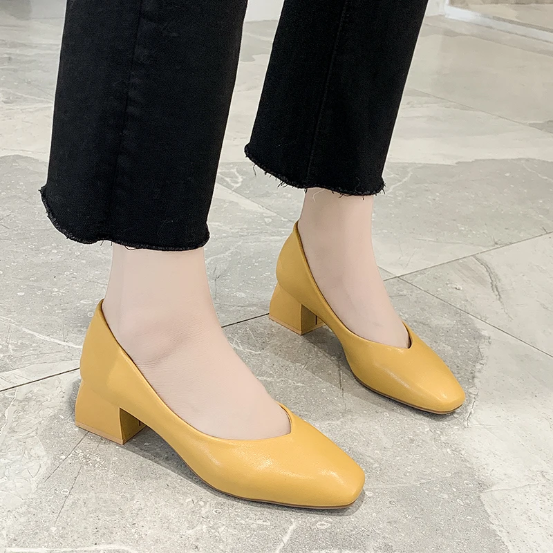

Square High Heels Women 2020 Spring Fashion Office High Heels Women Pumps 5 Cm Thick High Heel Ladies Shoes 4 Colors