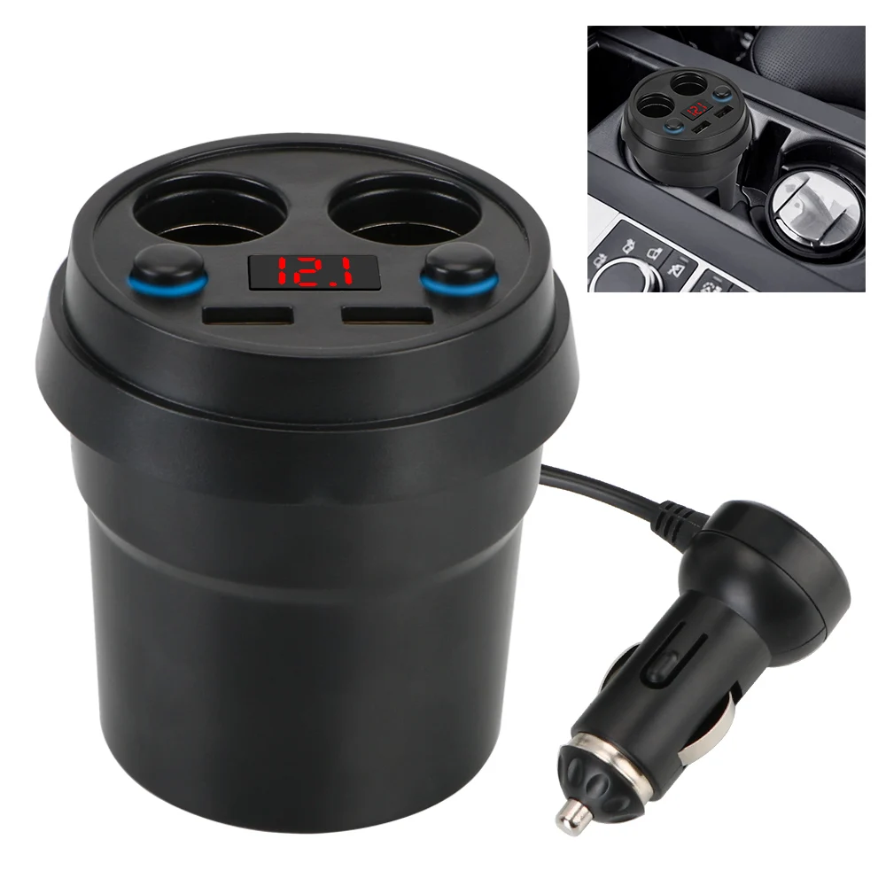 

Mobile Phone Chargers With Voltage LED Display Cigarette Lighter Splitter Car Charger Cup Power Socket Adapter DC 5V 3.1A