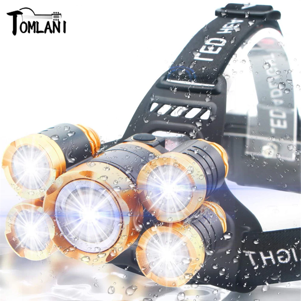 

12000 Lumens Headlight Rechargeable Headlamp 5 Ultra Bright Zoomable Head Torch Waterproof with 4 Modes for Camping Hiking Bike