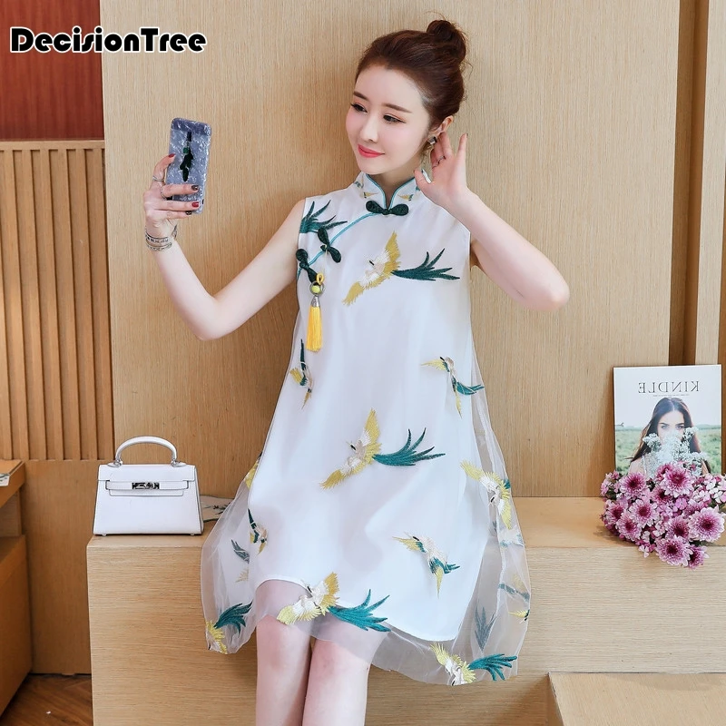 

2019 women cheongsam dress chinese vintage lace embroidery dresses traditional qipao ladies elegant dress flower chinese dress