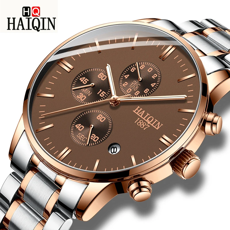 

HAIQIN Men's Watches Watch Men 2019 New Top Gold Luxury Fashion Men's Quartz Sports Waterproof Calendar Clock Relogio Masculino