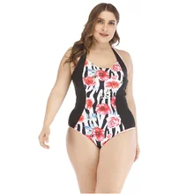 Купальный костюм размера плюс для крупных женщин, цельный купальный костюм, Размер 4XL, большой Бразильский купальный костюм с принтом, купальный костюм с регулируемым животиком, одежда для плавания