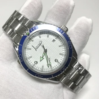 

Classic Men white dial Automatic Mechanical Watch blue bezel A quality sea stainless steel master luminous