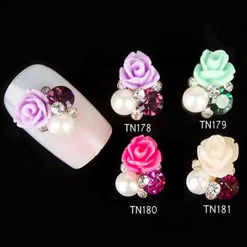 

10 Pcs 3D Rose Flower Nail Art Stickers Tips Studs Rhinestone Nail Decor Jewelry 3D Nail Art Decoration NailArt Stickers sticker