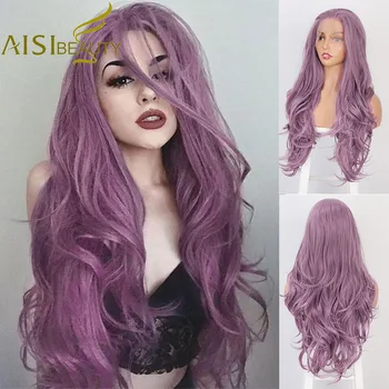 

AISI BEAUTY Long Wavy Synthetic Lace Front Wig Purple Pink Black for Women Natural Free Parts Costume Party Cosplay Wig