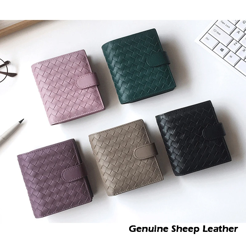 Wallet Purse Sheep Coin Woven Bil Fashion Genuine Luxury Brand Zipper Storage-Bag Fold