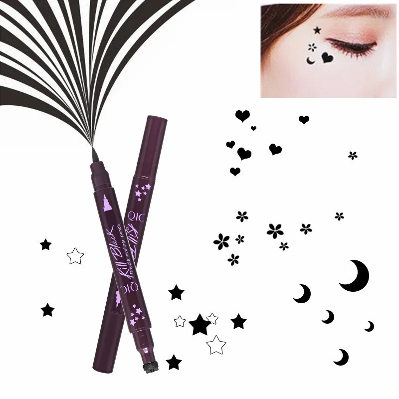 Черная жидкая подводка для глаз с двумя головками карандаш легко носить макияж