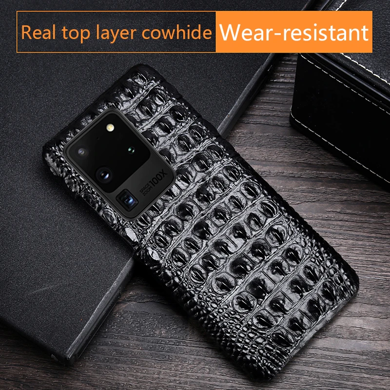 

Genuine Leather A70 A40 S9 S10 Note 10 S6 S7 edge Plus Cowhide phone case for samsung s20ultra case half pack crocodile trunk