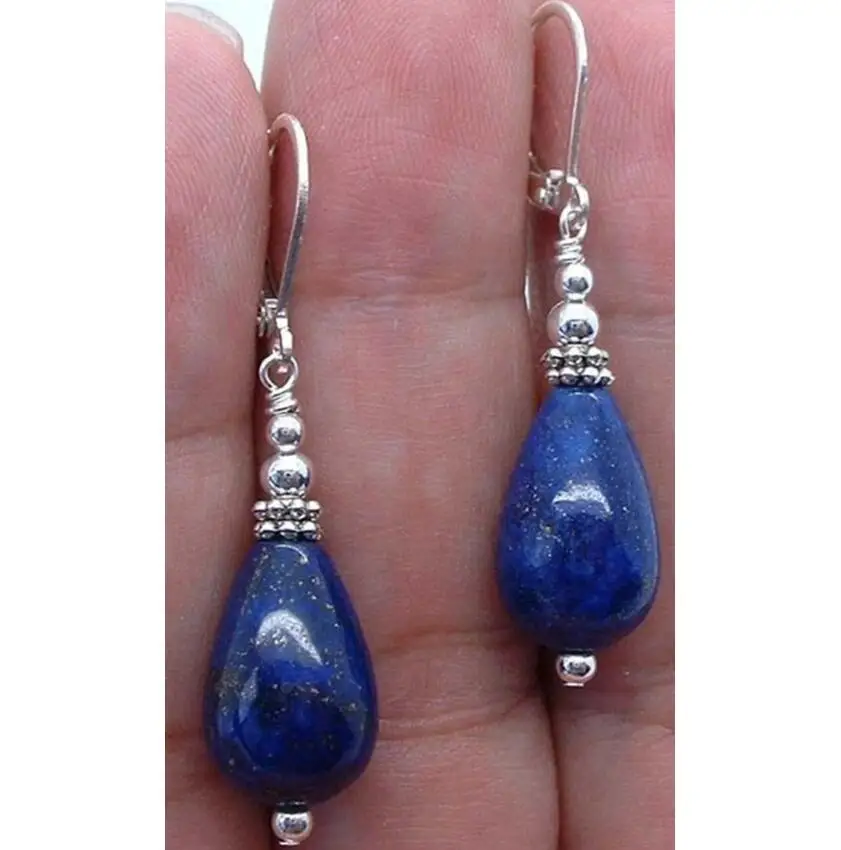 Free Shipping Handmade Drops Blue Lapis Lazuli Gem Sterling A Leverback Earrings | Украшения и аксессуары