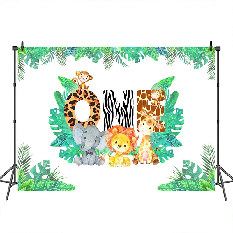Фон для фотосъемки с изображением диких животных джунглей на день рождения детей