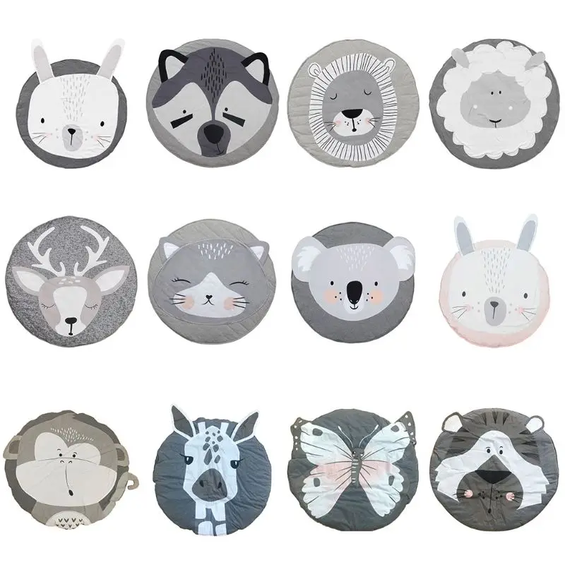 

Baby Game Crawling Mat Newborn Cartoon Animal Cotton Blanket Round Floor Carpets for Kids Room Nursery Decor