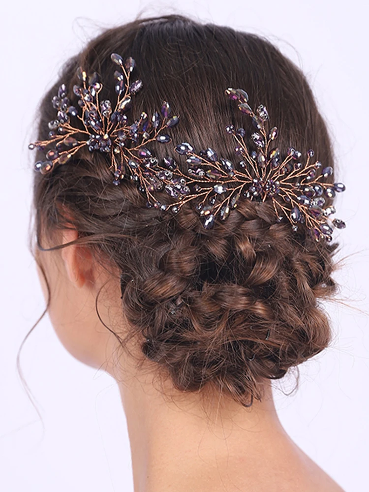 Shiny Purple crystal Hair Clip Feast Headpiece Wedding Hair Accessories Handmade Jewelry for Elegant women
