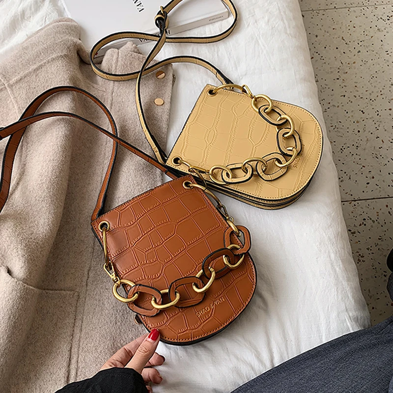 

Retro Crocodile Pattern Saddle Crosscody Bags For Women's Chains Shoulder Bags Designer Flap Bag Pu Leather Women Handbags 2019