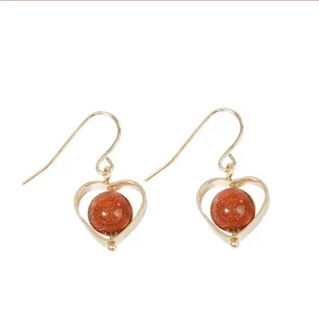 

Light Yellow Gold Color Love Heart Golden Sand Stone Beads Dangle Earrings for Women Romantic Style Jewelry