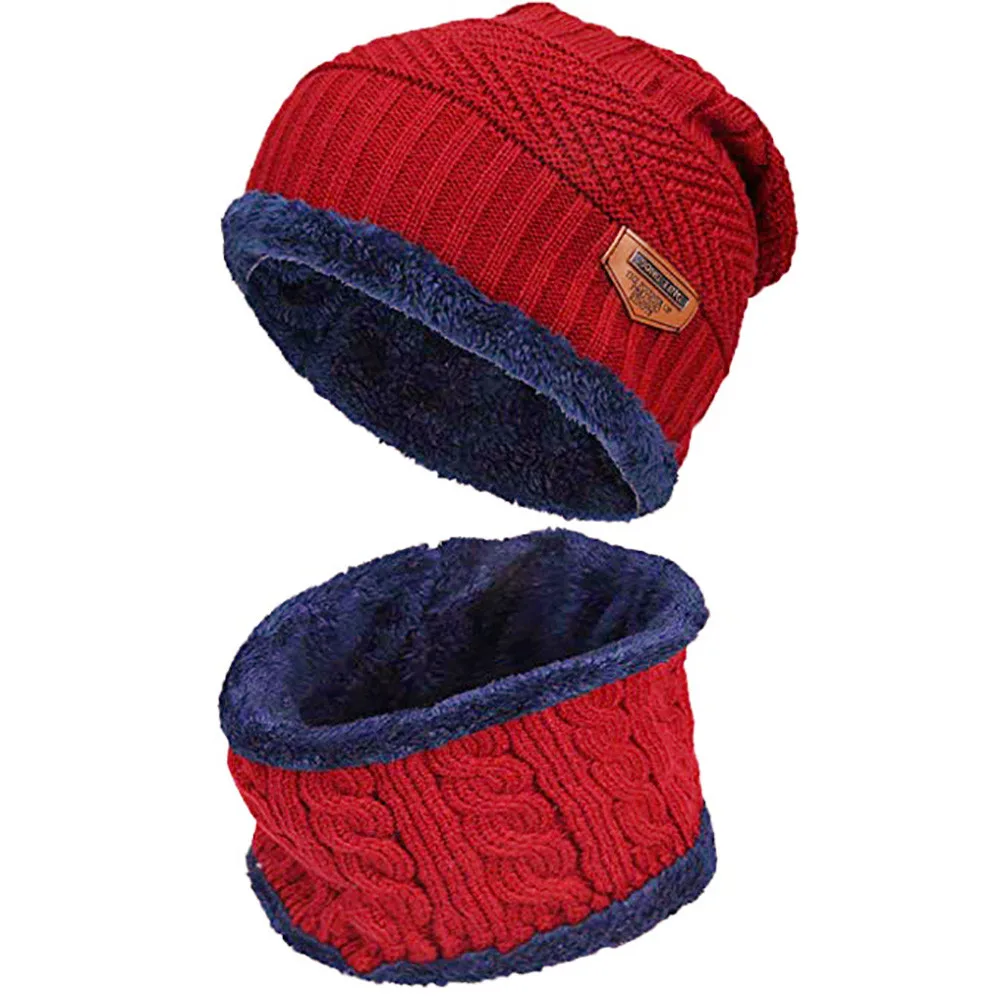 Комплект из 2 предметов, зимняя шапочка-шарф, теплая вязаная шапка, толстые вязаные шапки унисекс с черепом и шарф, набор для мужчин и женщин, Czapka Zimowa - Цвет: Red