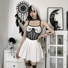 InsGoth Punk Metal Chain Black Corset Mall Goth High Waist Corsets Harajuku Vintage Mesh See Through Waist Shaper Women Corsets