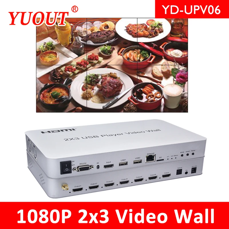 YUOUT YD UPV06 комбинированный дисплей HDMI USB видео настенный контроллер плеер 2x3 hdmi