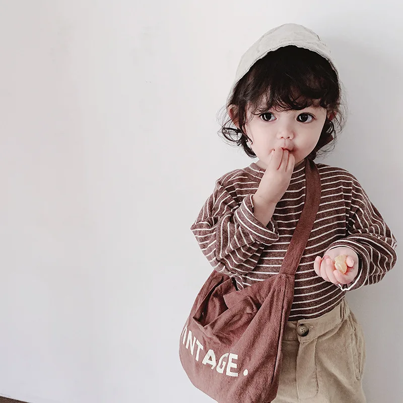 

kids T-shirt Round collar Striped Full Sleeve Stretch Tops Basic Drop Shoulder Undershirt Basic Perfect Pullover 1-6Y