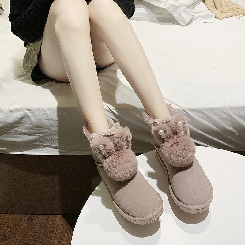 Black Pink Khaki Winter Snow Boots for Women Plus Plush Keep Warm Cute Rabbit Ear Fluffy Furry Ankle Boots Women