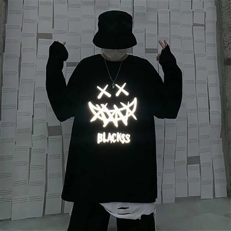 

Woman Couple Cloth Oversized Round Neck Top Sweatshirt Funny 3D Reflective Printing Long Sleeve Spring Casual Harajuku Shirt