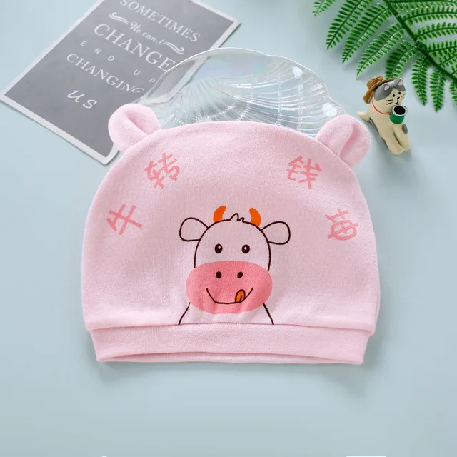 Four Seasons Kids Newborn Baby Hats 100% Cotton Cap 40 Color Cartoon Cute Printed Hat Suitable for 0-12 Months Baby Accessories Niu Niu Noodles