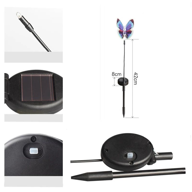 7 Colors Changing Waterproof Led Solar Fiber Optic Butterflies Shape Lights Outdoor Garden Lawn Stake Lights Waterproof 2 Pack