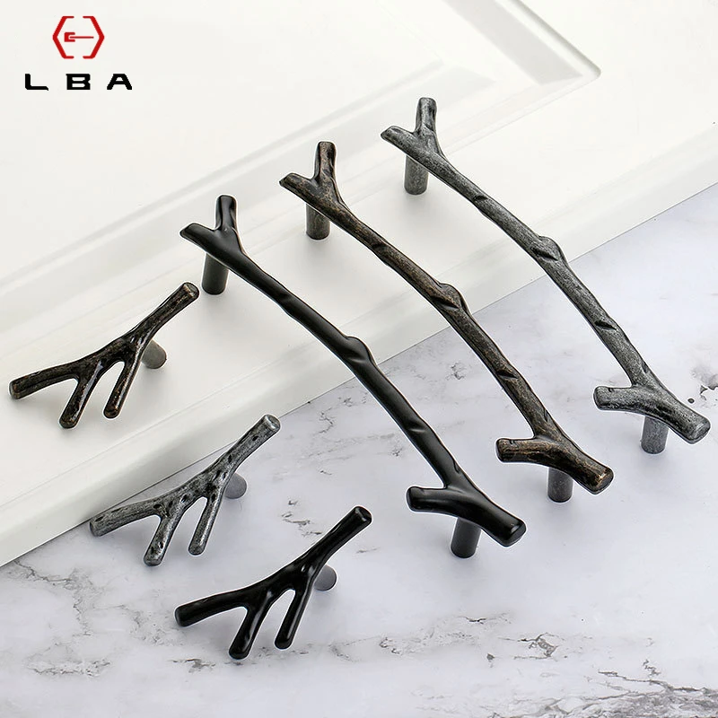 

LBA American Modern High Grade Zinc Alloy Black Decorative Furniture Tree Branch Door Handles Kitchen Cabinet Closet Door Knobs