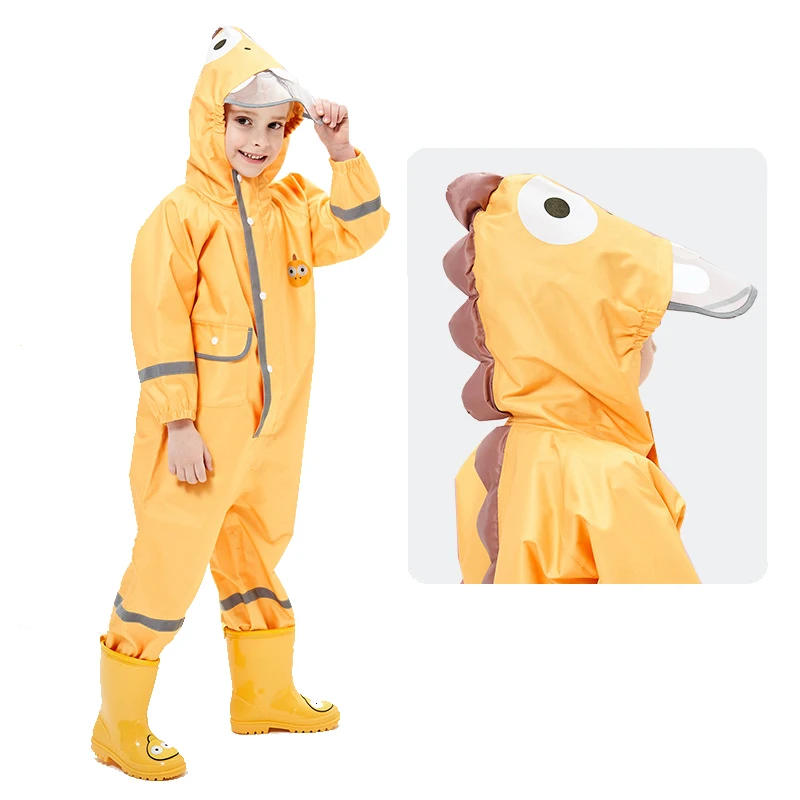 

Children Raincoat Jumpsuit With Reflective Strip Three-Dimensional Thickening Dinosaur Raincoat PVC Glue Waterproof Poncho