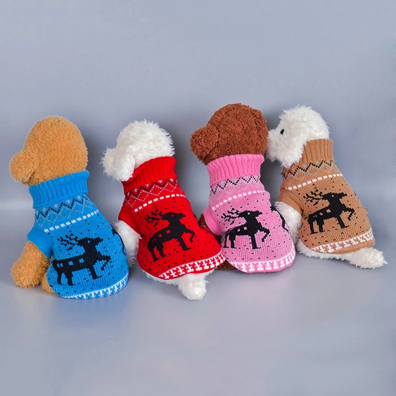 Зимняя теплая одежда для домашних животных, свитер с изображением снеговика и элька, одежда для щенка, пальто, вязаный костюм для маленькой собаки, трикотажная одежда с рисунком из мультфильма