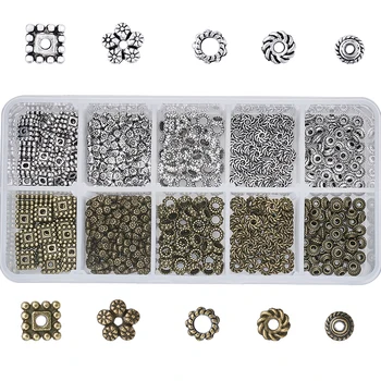 

500pcs/Box Mixed Shapes Tibetan Style Alloy Bead Spacers Metal Bead for Jewelry Making DIY Bracelet Necklace Accessories Finding
