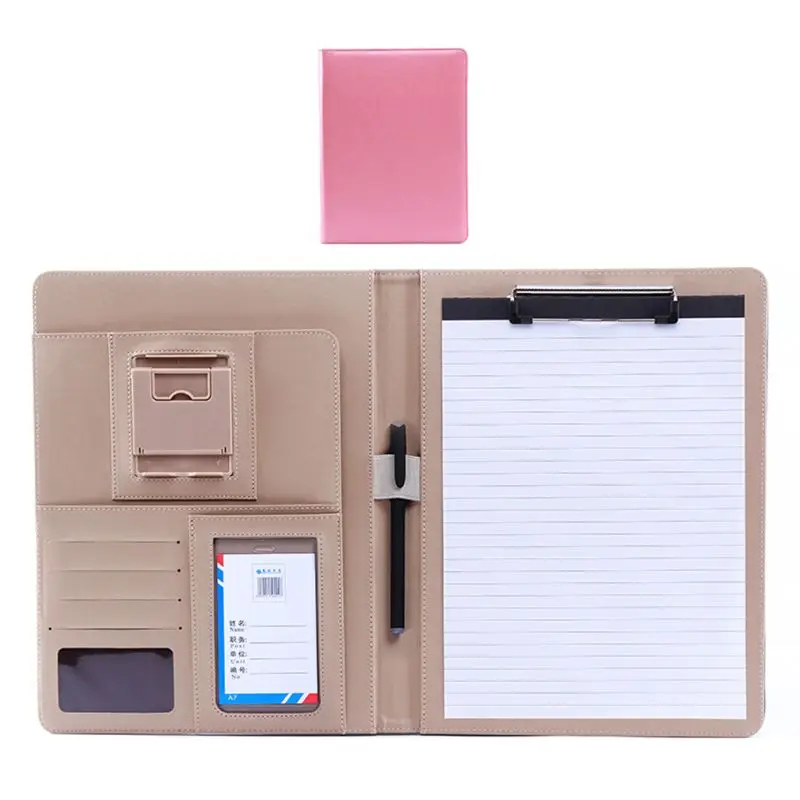 A4 PU Leather Clipboard Folder Multifunction Filing Document File Meeting Holder - Цвет: A-PK
