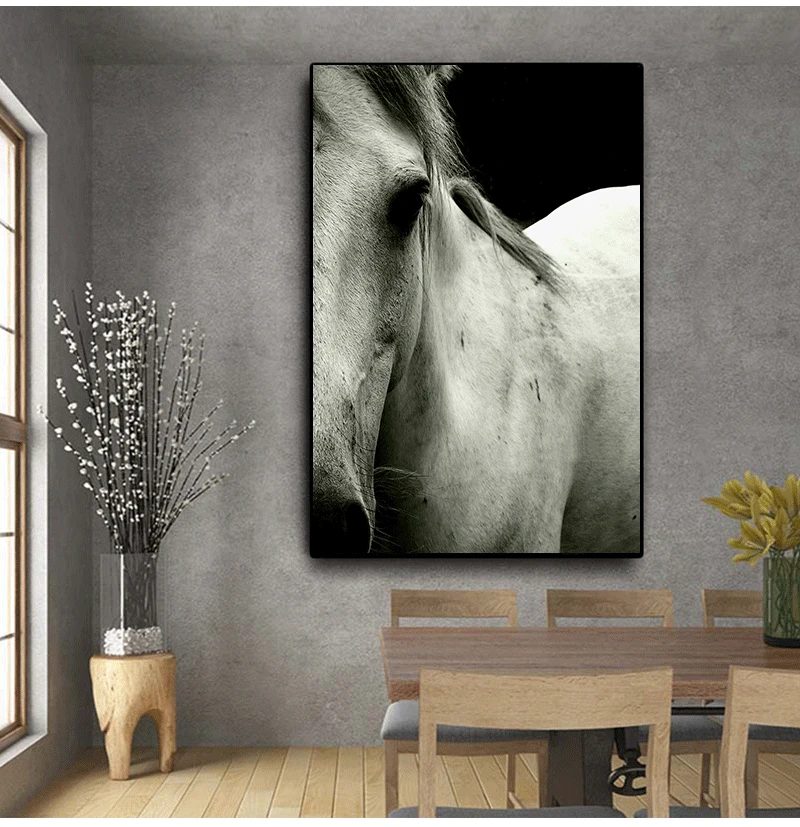 Prints Wall art Decorative Picture Canvas Painting For Living Room Home Decor Unframed Black And White Horse Nordic Posters