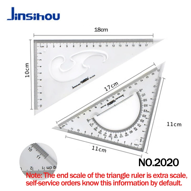 Jinsihou20cm2pcs-set Jinsihou/Cokai многофункциональная скошенный Пластик Треугольники линейка 15/20/25/30/35 см для детей 2 шт./компл. в виде геометрических фигур Инженерная линейка транспортир - Цвет: Jinsihou20cm2pcs-set