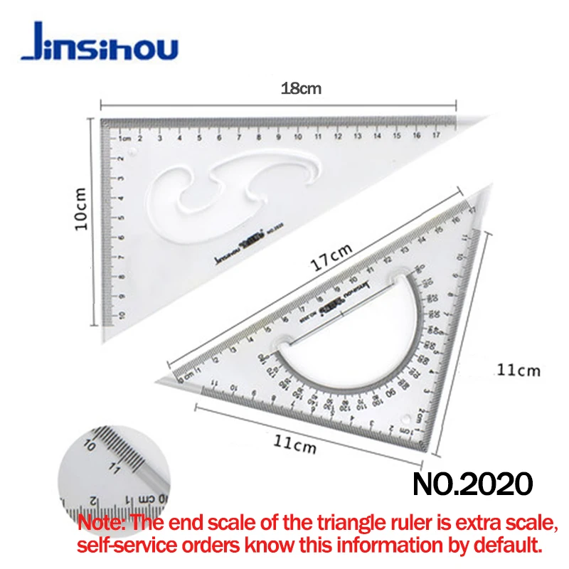 Jinsihou/Cokai многофункциональная скошенный Пластик Треугольники линейка 15/20/25/30/35 см для детей 2 шт./компл. в виде геометрических фигур Инженерная линейка транспортир - Цвет: Jinsihou20cm2pcs-set