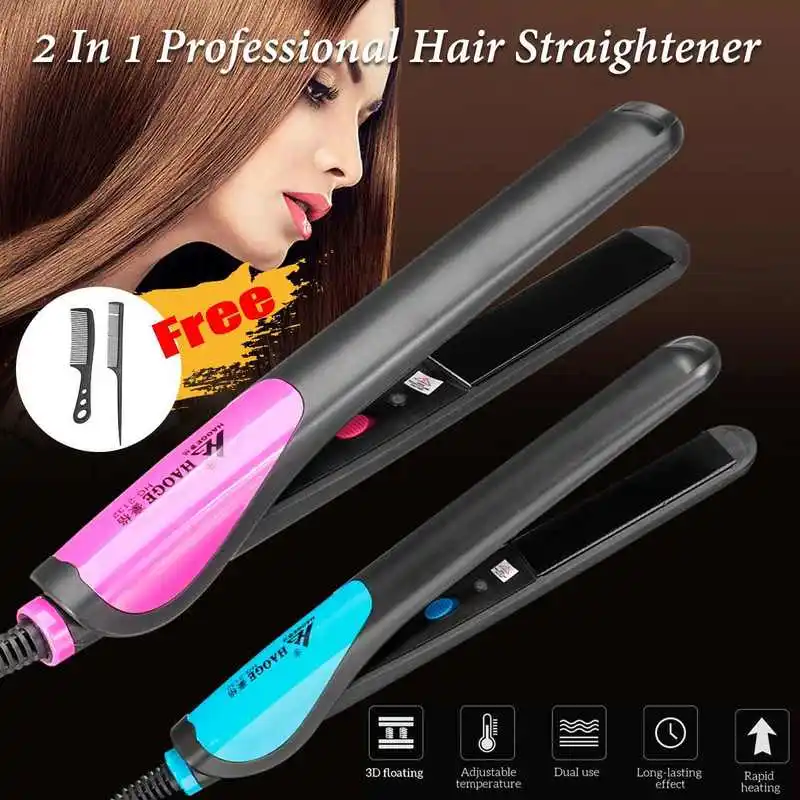 

2 In 1 Professional Hair Straightener Curler Crimper Ceramic Plate Styling Tool Hot Comb 100-240V 25cm Personal Care Appliances