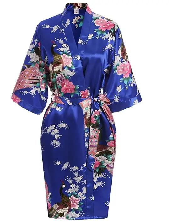 Silk Satin Wedding Bride Bridesmaid Robe Floral Bathrobe Short Kimono Robe Night Bath Fashion Dressing Gown For Women