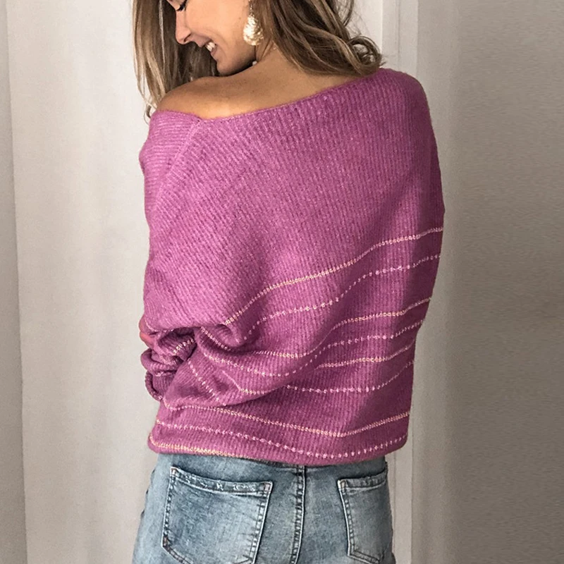 Fanbety Striped Autumn Sweater Women Sexy V Neck Patchwork Knit Pullover Elegant Winter Casual Long Sleeve Pull Jumper plus size