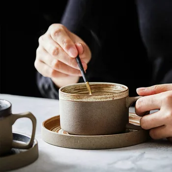 

Vintage Ceramic Coffee Cup Set Creative Cup Saucer Gift Japanese Thread Mug Mugs Kahve Fincan Takimlari Milk Tea Mugs AC50BD