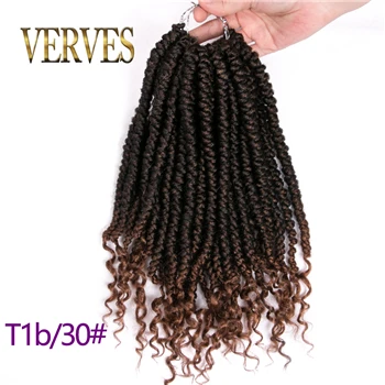 VERVES плетение Омбре Faux Locs Curly 14 дюймов 12 корней/упаковка крючком косы Dread Locs наращивание волос твист черный жучок - Цвет: T1B/30