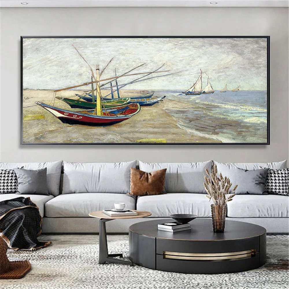 

Modern 100% Hand-Painted Ship Oil Painting Seascape Wall Picture Art Beach Fishing Boat Sailing Canvas Poster Decor Home Porch