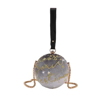

Luxury Fashion Blue Planet Velvet Star Ball Shoulder Bag Women small round Velour Bag Personality Female Handbag