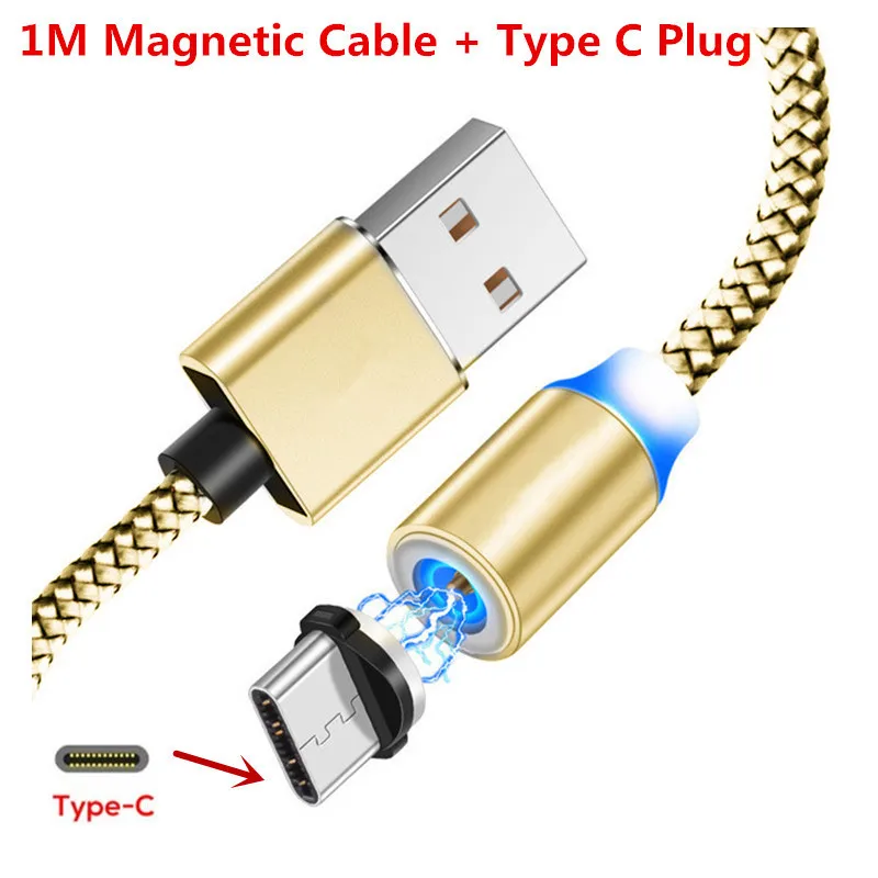 Магнитный usb-кабель для быстрой зарядки, Micro USB C QC 3,0, зарядное устройство для samsung galaxy J3 J5 J7 A3 A5 A7 Grand prime pro G530 - Цвет: For Type C Gold